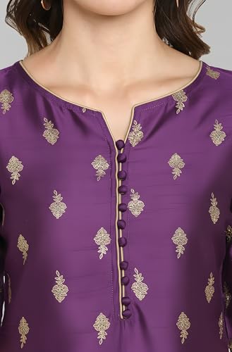 Image of Janasya Womens Silk Blend Gold Printed Layered Ethnic Dress with Inner