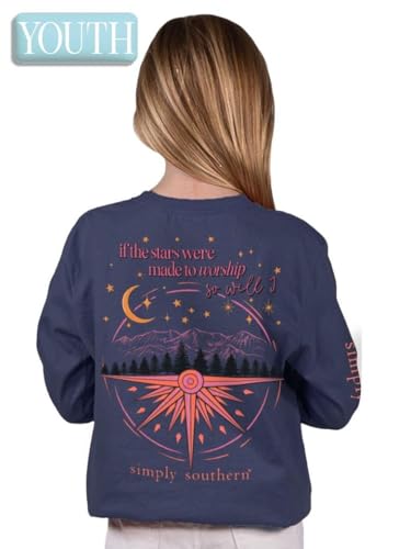 Simply Southern If The Stars were Made to Worship So Will I - Mountains - Compass - Moon - Youth Long Sleeve T-Shirt3