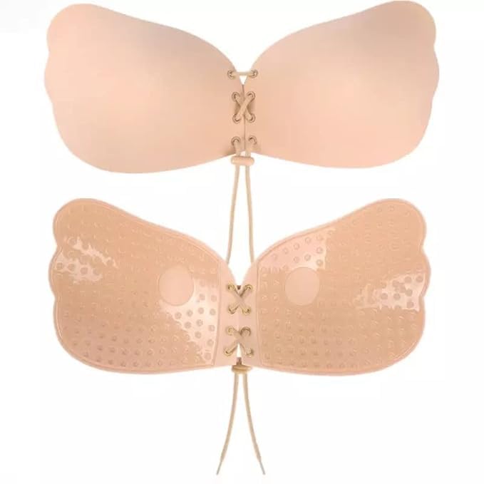 kandpand Bra Women's & Girl's Strapless Backless Adhesive Stick On Invisible Lightly Padded Push Up Wire Free Stick On Invisible (Free-Size) Beige-picture-45