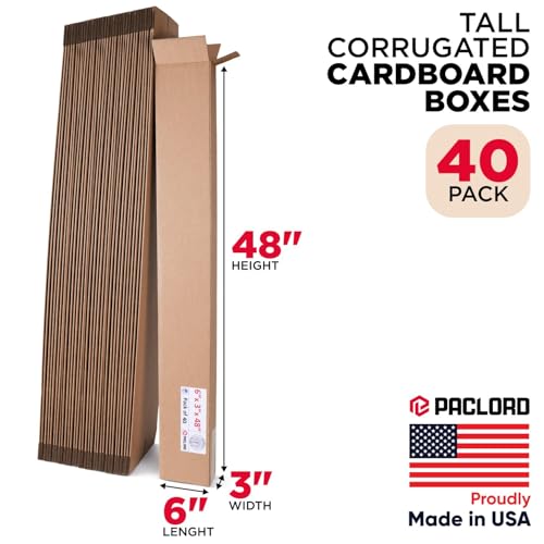Image of Tall Cardboard Boxes 6 inchL x 3 inchW x 48 inchH (Pack of 40) - USA-Made Packing Boxes for Moving, Shipping, or Storage - USPS, UPS, FedEx Approved - Professional Packing Supplies for Moving | USA-Made Packing Boxes for Moving, Shipping, or Storage - USPS, UPS, FedEx Approved - Professional Packing Supplies