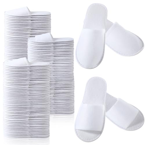 Coume 48 Pairs Disposable Slippers for Guests Bulk Soft Disposable Hotel Spa Slippers Open Toe and Close Toe White Non-Slip for Women Men Home Indoor Hotel Travel Wedding Party
