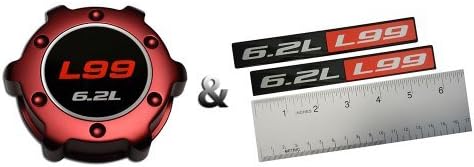 COMBO – L99 6.2L RED OIL CAP in Billet Aluminum + 2 x (pair/set) RED BLACK 6.2L Liter L99 Real Aluminum Engine Hood Emblem Badge Nameplate Crate for Chevrolet Camaro 09 10 11 12 13 14 2009 2010 2011 2012 2013 2014