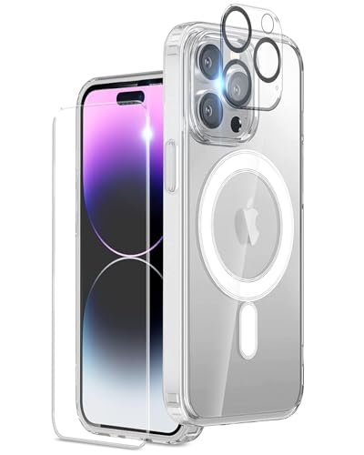 KFK 3 in 1 for iPhone 14 Pro Max Case, Compatible with MagSafe [Not-Yellowing] with Screen Protector & Camera Lens Protector, Military-Grade Magnetic Case for iPhone 14 Pro Max 6.7