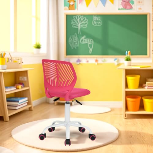 FurnitureR Kompakter Klassenstuhl, ergonomischer Sitz für Schule, Rückenlehne aus atmungsaktivem Netzgewebe, höhenverstellbar, Zeichenzimmerstuhl für Kinder, leicht zu bewegen, 360 °, dunkelrosa