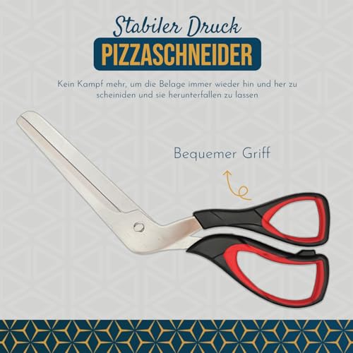 Foto von Raafi lebensmittelechte, scharfe Pizzaschere, schneidet Pizza, ohne die Beläge zu verschieben. Pizzaschneider Spülmaschinenfest, weicher Griff und multifunktionale Küchenschere, 27 cm lang (Red)