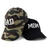 Trendy Apparel Shop Capital Mom and Dad Soft Cotton Couple 2 pc Cap Set - Black - Camo