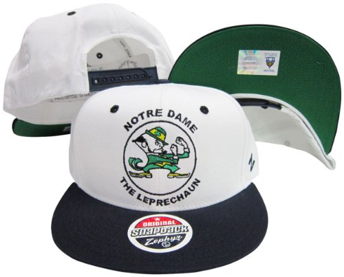 Notre Dame Fighting Irish The Leprachaun Mascot Plastic Snapback Adjustable Plastic Snap Back Hat/Cap White/Navy