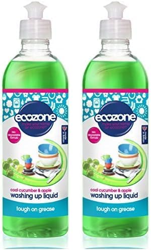 Ecozone Cool Cucumber & Apple Washing Up Liquid | Tough on Grease | 500ml (Pack of 2)