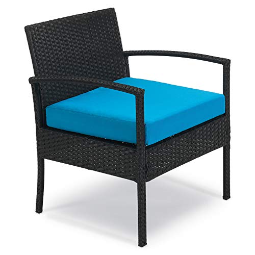 Homezillions 3 Piece Patio Set Balcony Furniture Outdoor Patio Conversation Sets Patio Chairs For Patio, Porch, Backyard, Balcony, Poolside And Garden With Coffe Table And Cushions Blue #TOP4