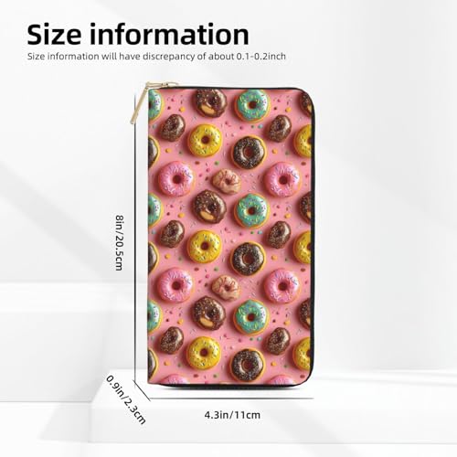 Leather Thin Slim Wallets for Women & Men - Pink Donut Cute Print Card Wallet Holder with Zipper2
