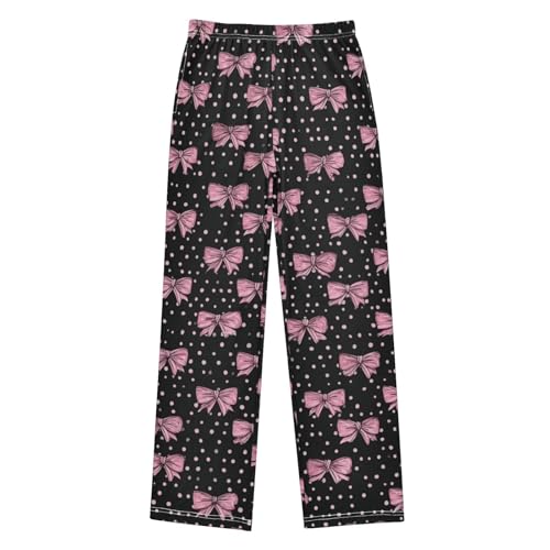 Pink Bows Coquette Dots Pajama Pants Soft Lounge Sleepwear PJ Bottoms with Elastic Waist Ages 6–14 Years