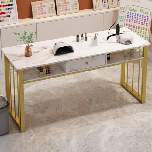 マニキュアテーブル ネイル サロン デスク ネイルアートテーブル ネイルメイク作業台 大理石のテクスチャ 収納引き出し付き 家庭用、スパ、サロンなどに適しています収納引き出し付き/勉強 食事デスク/オフィスデスク/会議テーブル (洗練されたスタイル, 12