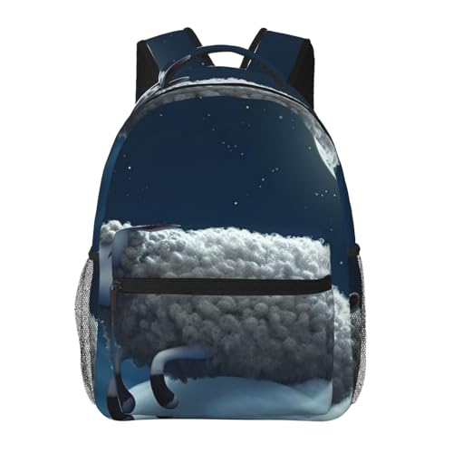 Casual Backpack for Women Men Sheep Flying over the Moon Lightweight Daypack Large Capacity Nurse Bag