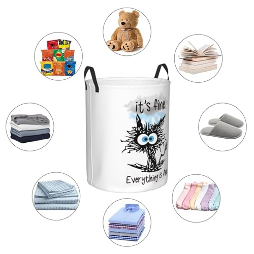 Image of Laundry Basket Cute Black Cat Room Decor,Round Laundry Hamper Waterproof Dirty Clothes Hamper Collapsible Laundry Baskets With Handles,Toy /Clothes Storage Basket For Home Dorm Black Cat Bathroom Decor