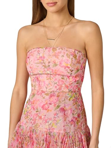 Image of Adrianna Papell Women's Strapless Organza Mini Dress - Short Drop Waist Dress with Dainty Florals & Pleated Flounce Skirt
