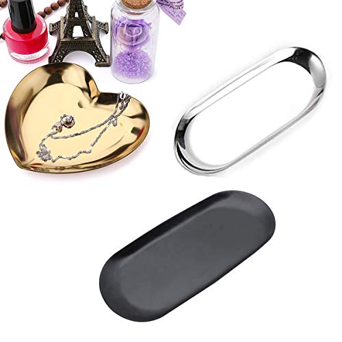 DBAILY 3 Pcs Plateau Acier Inoxydable Bijoux Petit Argent Doré Forme Coeur Ovales Décoration Plateau pour Rangement Bagues Bijoux Assiettes Bougies Cover