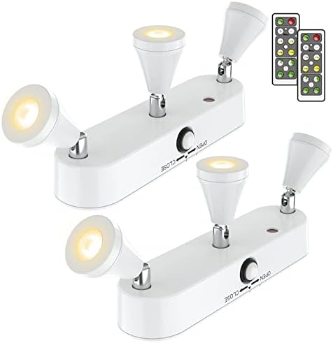 Olafus 2 Pack Wireless Picture Light Battery Operated, LED Spotlight Indoor with Remote, 2700K Warm White Art Light 3 Heads, Dimmable Timer Off Frame Painting Light for Gallery Portrait Shelf Artwork