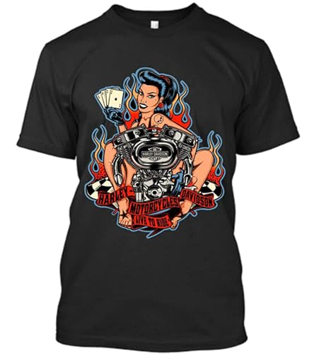 Men's Halley Davidso N T-Shirt Motorcycle Lover Girl Tatoos Unisex Tee Gift Black XXXL