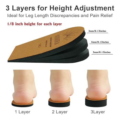 SIIHEA Adjustable Heel Lifts Inserts, 1/8'' Height Increase Insoles for Achilles Tendonitis, Heel Pain, Leg Length Discrepancy, Plantar Fasciitis, Shoe Lifts (Medium)