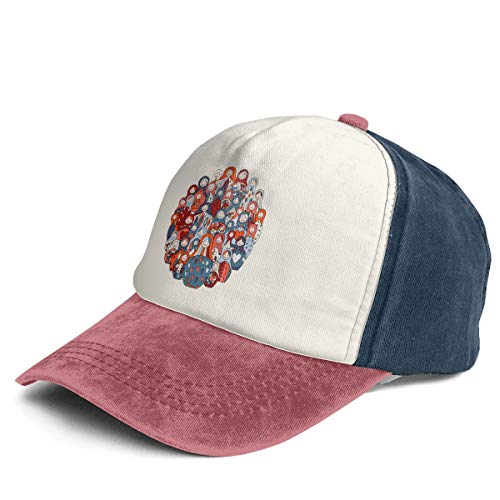 Russian Nesting Dolls Matryoshka Vintage Washed Distressed Dad Hats Funny Gift Navy Red