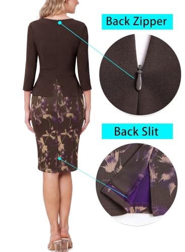 Image of VFSHOW Womens Work Business Office Front Zipper Peplum Church Sheath Dress