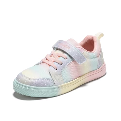 PANDANINJIA Girls Shoes Little Kids Toddler Sneaker with Hook and Loop Casual Party School Dream Color Shoes