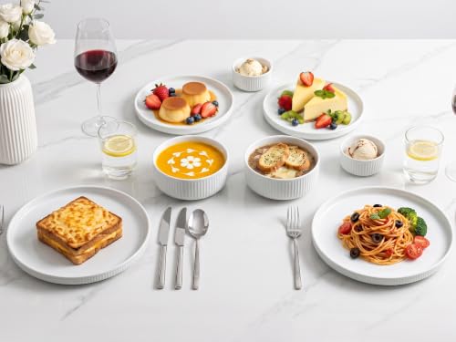 Image of Bodhi House 18 Piece Porcelain Dinner Set for 6, White Dinnerware Set with 6 Dinner Plates, 6 Quarter Plates & 6 Katori, Microwave & Dishwasher Safe, Chip Resistant Crockery Set for Home, Gift