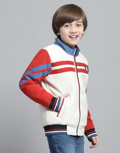 Image of Monte Carlo Boys Printed White & Rust Mock Neck Full Sleeve Jacket