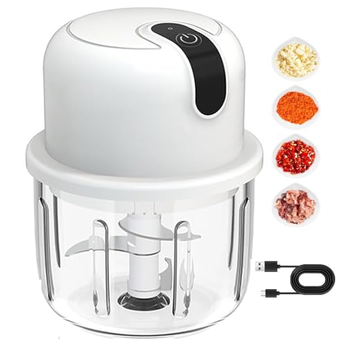 Electric Food Chopper, 300ML Mini Food Chopper, Kitchen Food Processor and Blender, Glass Bowl...