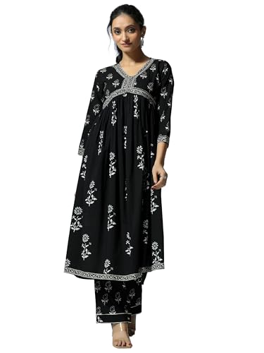 Image of Libas Womens Printed Cotton A-Line Kurta With Salwar