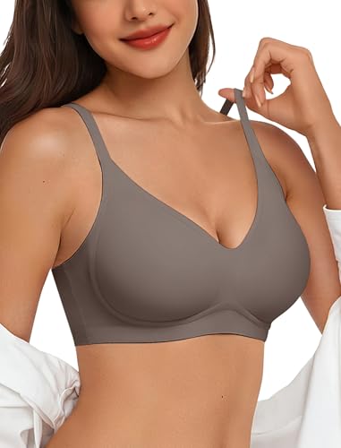 Image of Vertvie Wireless Bras for Women Full Coverage Supportive Seamless Bralettes No Underwire Push Up Comfort Soft T-Shirt Bra(Classic Grey, X-Large)