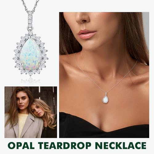 925 Sterling Silver Teardrop Necklace for Women Huge Created Gemstone Solitaire Halo Pendant Pear Cut Birthstone Necklace4