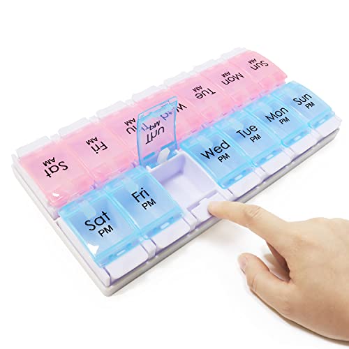 Image of MOLN HYMY Weekly Pill Boxes and Organizer 2 Times a Day, 7 Day AM PM Pill Case Two Week, 14 Large Compartments Pill Dispenser to Hold Medication, Vitamins (Pink+Blue)