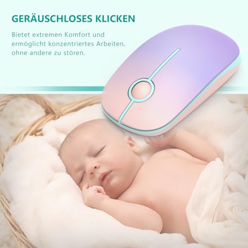 seenda Maus Kabellos, 2,4G Funkmaus mit 1600 DPI für PC/Laptop/Linux, 3 Leise Tasten, Für Links- und Rechtshänder, 18 Monate Akkulaufzeit(Rosa & Lila)