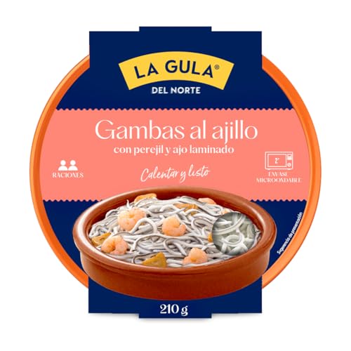La Gula Del Norte® - Cazuelita de Gulas con Gambas al Ajillo 210g - 2 minutos al microondas (refrigerado)