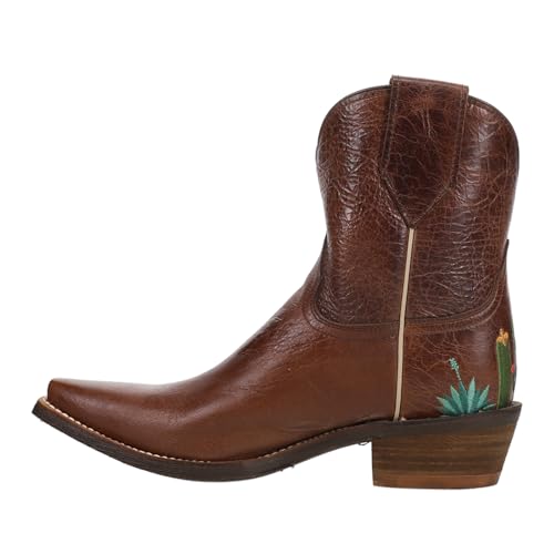 Womens Agave Embroidery Snip Toe Casual Boots Ankle Low Heel 1-2" - Brown - Size 7 B3