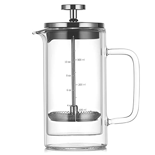 Pasuihcay Double Layer High Borosilicate Glass Press Pot Press Filter Coffee Apparatus French Coffee Pot with Scale, Transparent