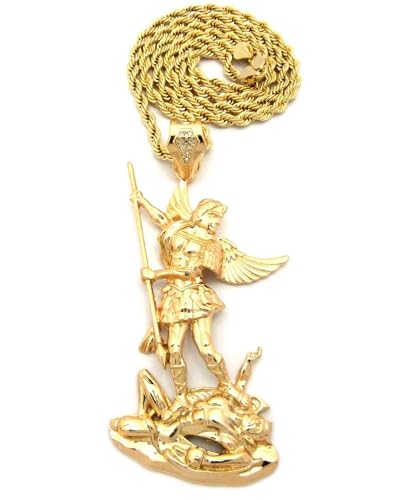 Hip Hop Saint Michael Archangel Gold Plated Large Pendant & 30