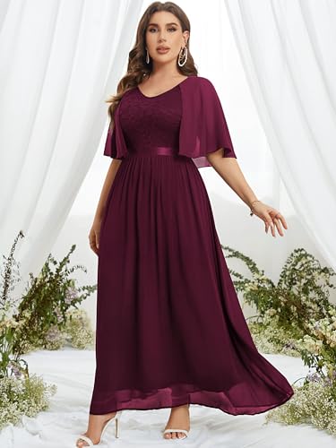 Knitee Women's Plus Size Half Sleeves Cape Dress Lace Chiffon V Neck Evening Party Maxi Dress3