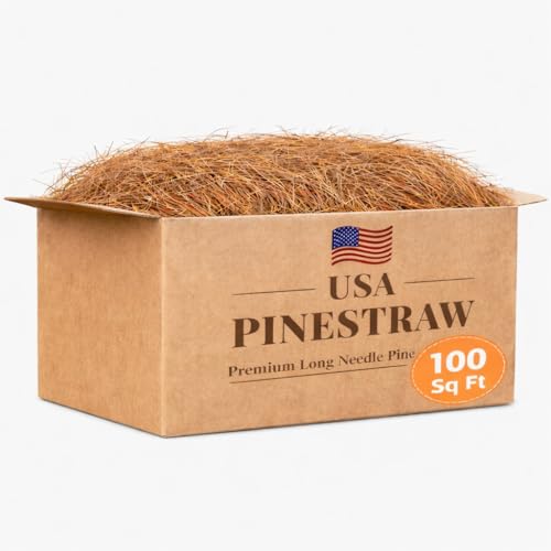 Long Needle Pine Straw Mulch - 100 Sqft Coverage 1 Set - Premium USA Harvested PineStraw for Landscaping, Weed Control, Moisture Retention & Erosion Control - USA Pinestraw