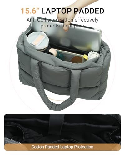 Image of Herald Puffer Tote Bag for Women, Large Quilted Puffy Handbag Lightweight Satchel Purse with Cup Holder & Compartment