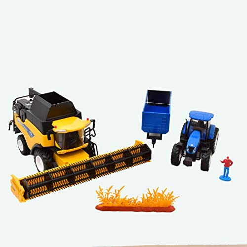 New Ray - Holland Moissonneuse batteuse cr9090 + Tracteur remorque New hollan 1/32°- 05765- Vert