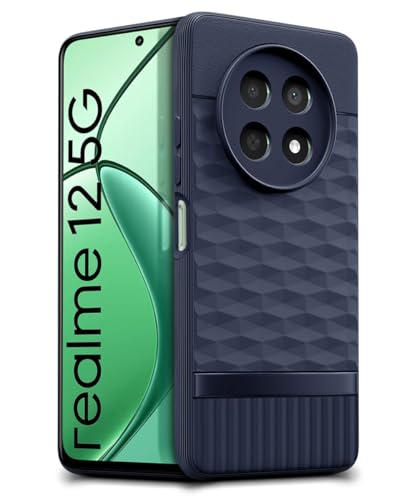 Image of WOW IMAGINE Back Cover for Realme 13 5G | Realme 12 5G | 12X 5G | Narzo 70x 5G | C65 5G | N65 with Hexa Cube Design | Ultra Slim Soft Case | Inner Velvet Fabric | Silicone Flexible Mobile Case - Blue