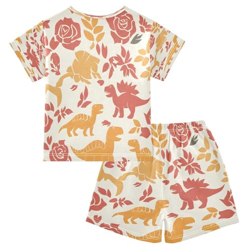 senya Short Sleeve Pajamas Sets Summer Cotton Sleepwear Colorful Dino Rose2