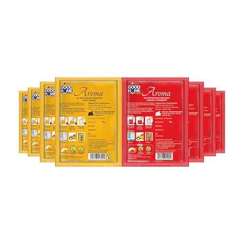Image of Good Home Air Freshener Aroma Gel |Long Lasting Premium Fragrance Booster |Skin Friendly for Home /Office /Bathrom |Luscious Strawberry 4 + 4 Tangy Orange |(Pack of 8, 10g x 8)