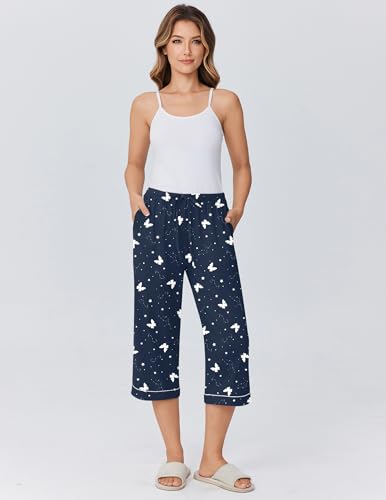 Image of Ekouaer Womens Pajamas Pants Capri Pj Bottoms with Pockets Sleep Pants