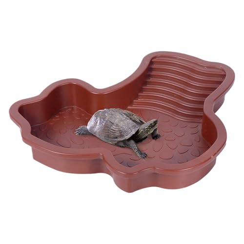 カメ用ウォーターボウル - 爬虫類用水浴びプール - 爬虫類用ウォーターボウル - カメ用プール、爬虫類用浴槽、傾斜路付き日光浴プラットフォーム |カメ用の水と餌のボウルの組み合わせ