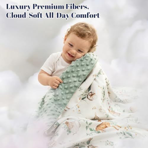 Image of PHF Minky Baby Blanket for Boys Girls, 40x50 Inches Soft Double Layer Baby Blankets with Woodland Animals, Receiving Blanket Bed Throws for Neutral, Infant, Babies