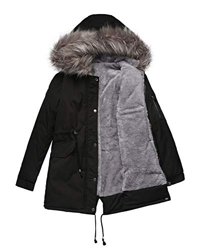 Parka Hahaemma - Parka invernale da donna, foderato in pelliccia di orsacchiotto, ultraleggero, con cappuccio, impermeabile, con pelliccia sintetica, parka caldo con cintura S-5XL Nero/1 XXXXXL