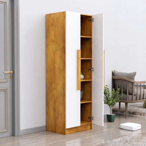 Image of Bniture Wooden Almirah for Clothes, Door for Bedroom, 2 Door Wardrobe with 4 Shelves Huge Storage Space (46D x 60W x 182H CM) | 3 Year Warranty (Giant Wood & Frosty White)